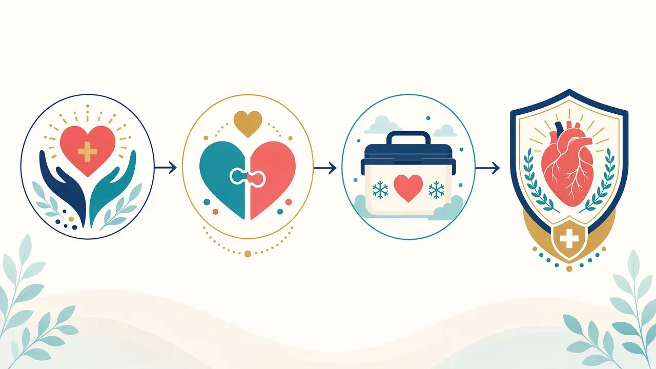 Illustration of donor matching, transplantation and follow-up in a pediatric heart transplant pathway