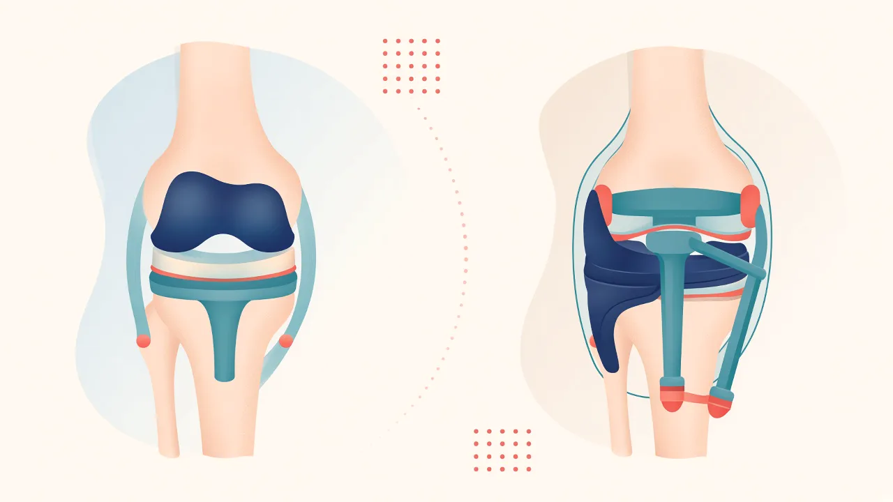 Illustration of a failed knee implant being exchanged for a stemmed revision construct