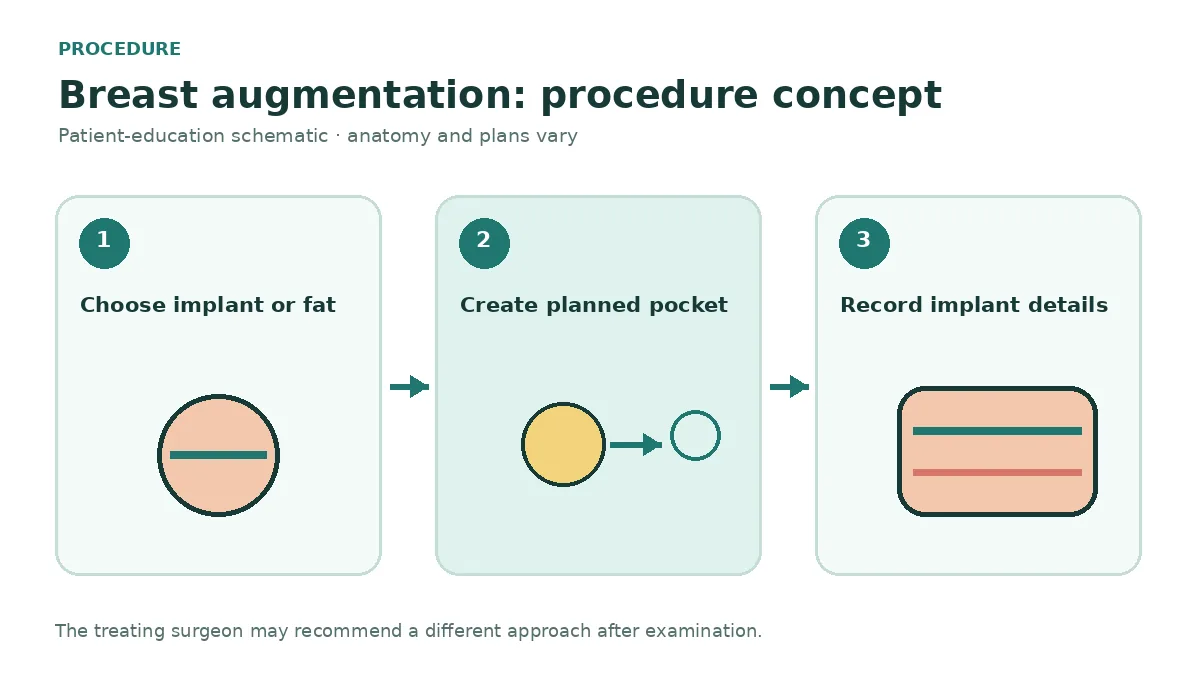 Clinical illustration comparing subglandular, subpectoral and dual-plane breast implant placement without implying a preferred result