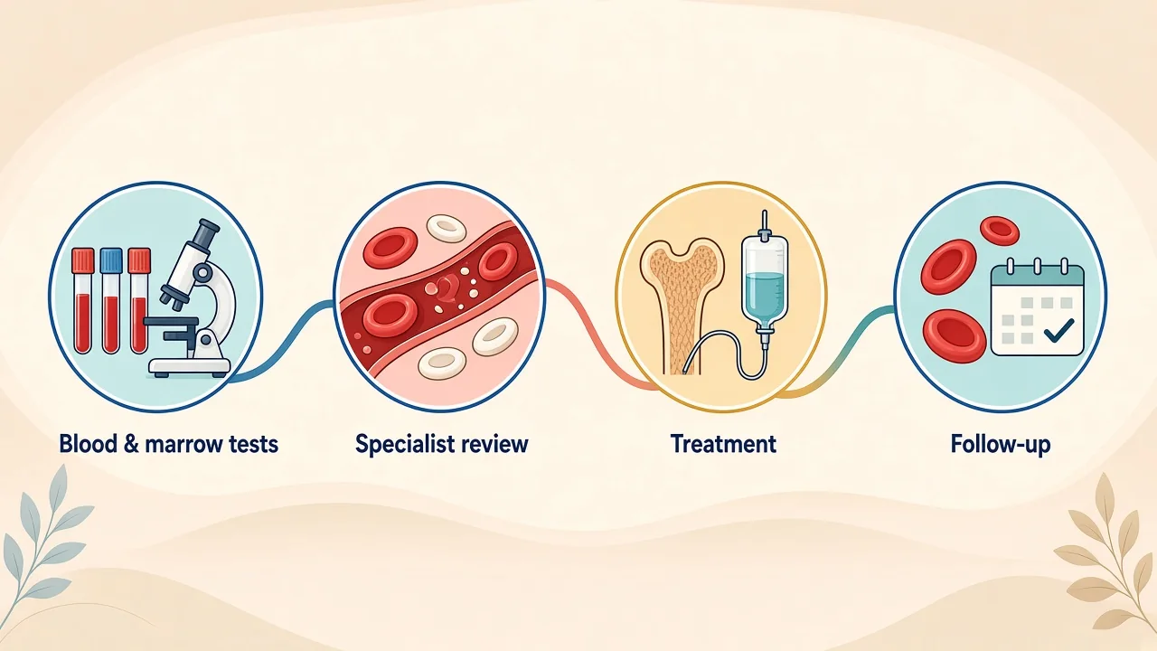 Records review, specialist assessment, procedure and recovery pathway for bone marrow biopsy
