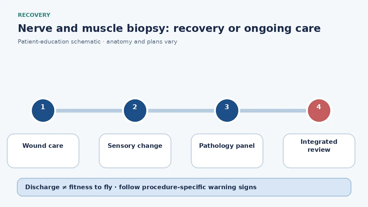 Biopsy recovery diagram showing wound care, expected sensory change and integrated pathology review