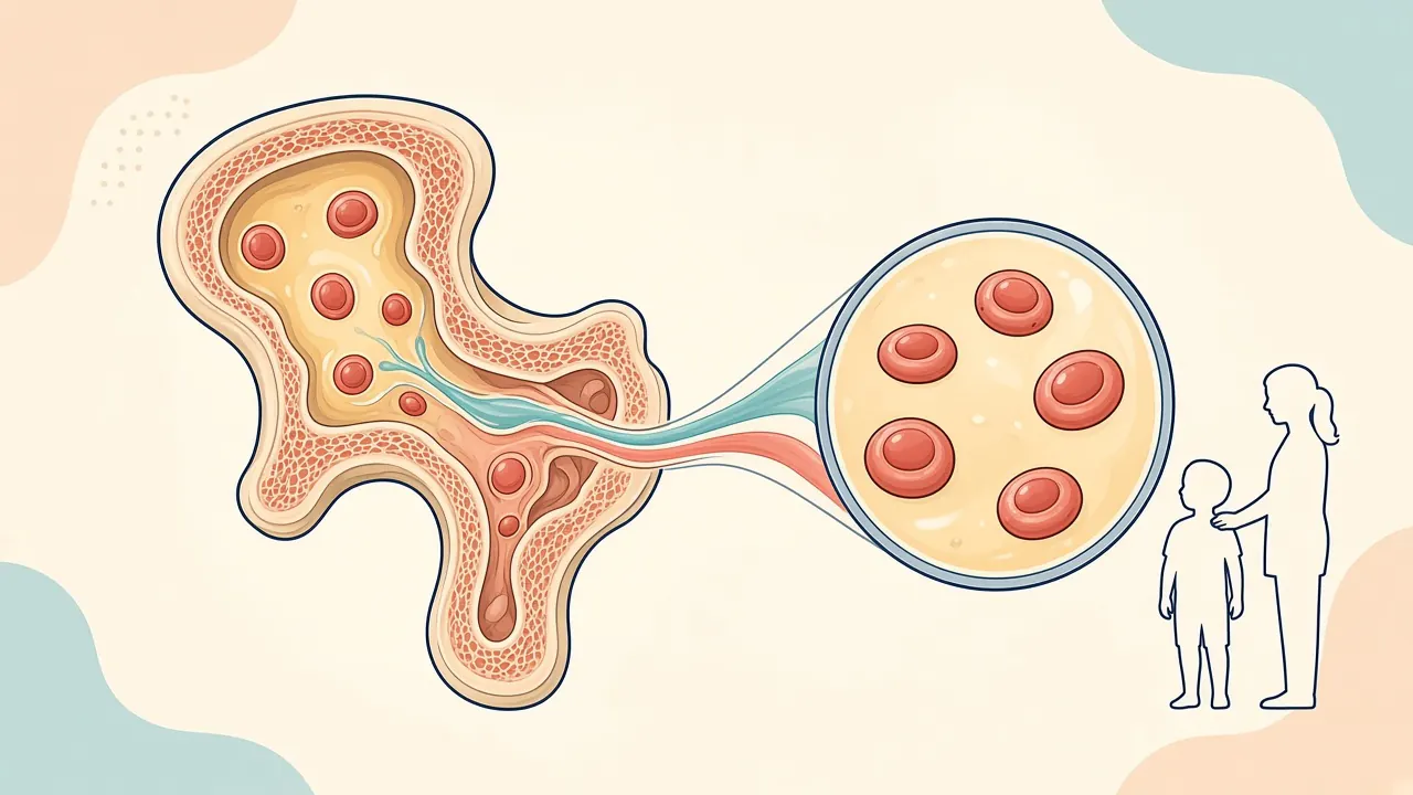 Bone Marrow Aspiration illustrated for a pediatric hematology pathway with age-appropriate marrow, donor or cell-therapy context