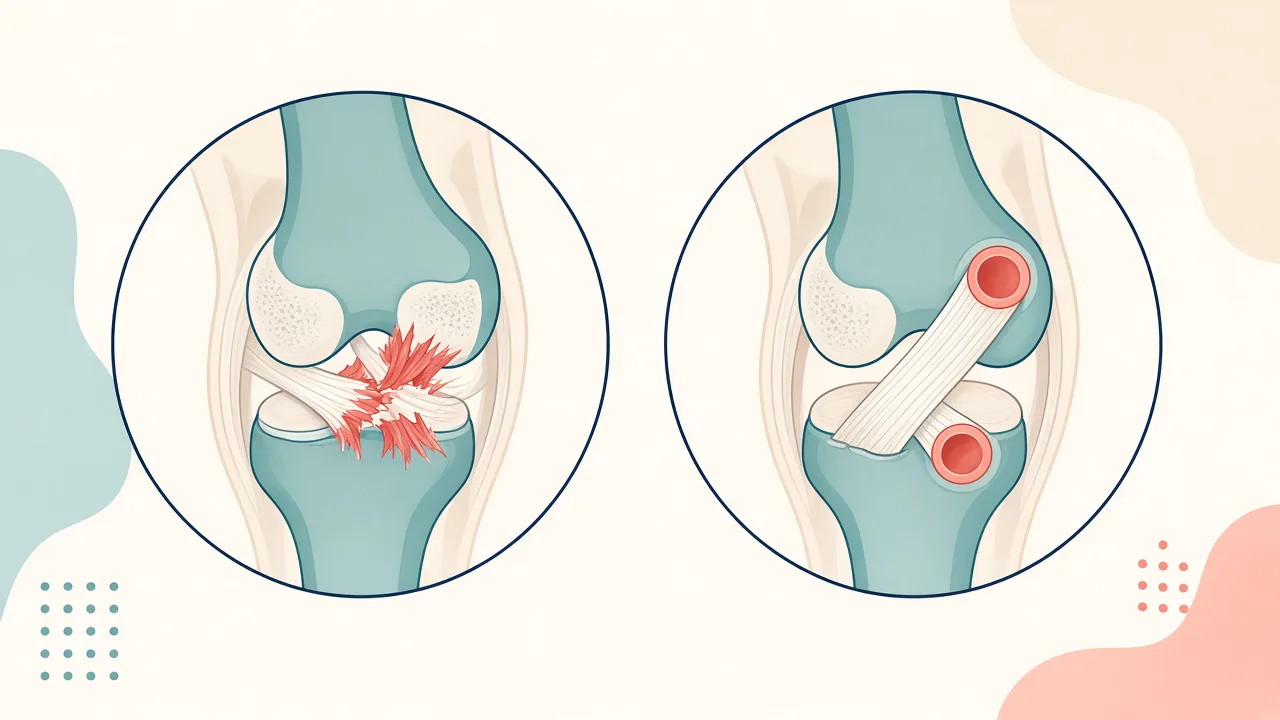 Illustration of an anterior cruciate ligament graft placed through femoral and tibial tunnels