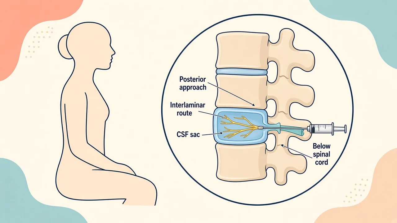 Medical illustration showing CNS indication review, lumbar or ventricular access, cerebrospinal-fluid drug delivery and neurological monitoring