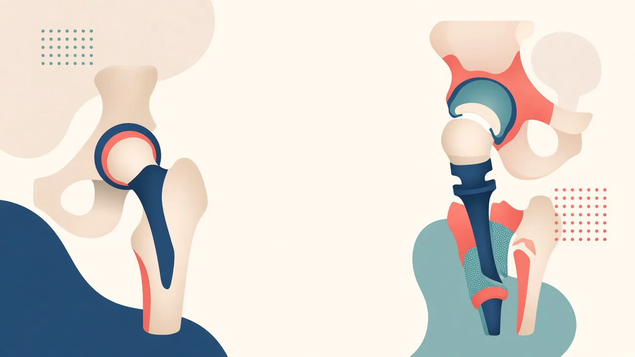 Illustration of exchanging a failed hip stem or cup for a revision construct