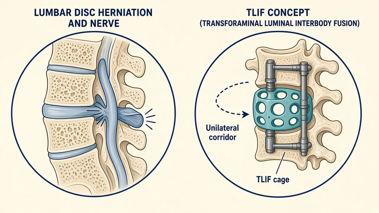 Illustration of a unilateral transforaminal corridor used to place a lumbar interbody cage