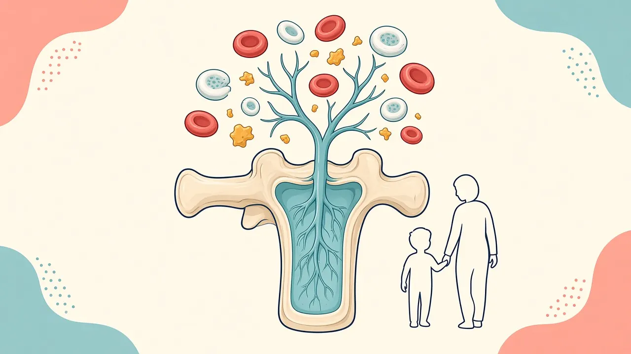 Hematopoietic Stem Cell Transplantation illustrated for a pediatric hematology pathway with age-appropriate marrow, donor or cell-therapy context