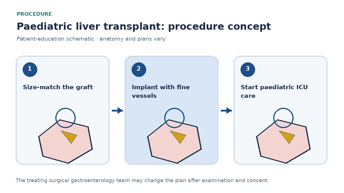 Clinical diagram of paediatric liver-graft implantation with microvascular arterial and Roux biliary reconstruction