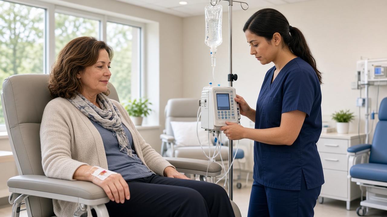 Chemotherapy for breast cancer in India showing oncology treatment and intravenous chemotherapy