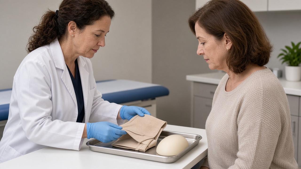 Reconstructive surgeon discussing flat closure and implant options after mastectomy
