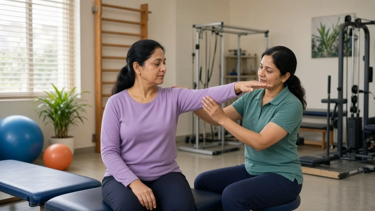 Guided arm exercises after breast cancer lymph-node treatment