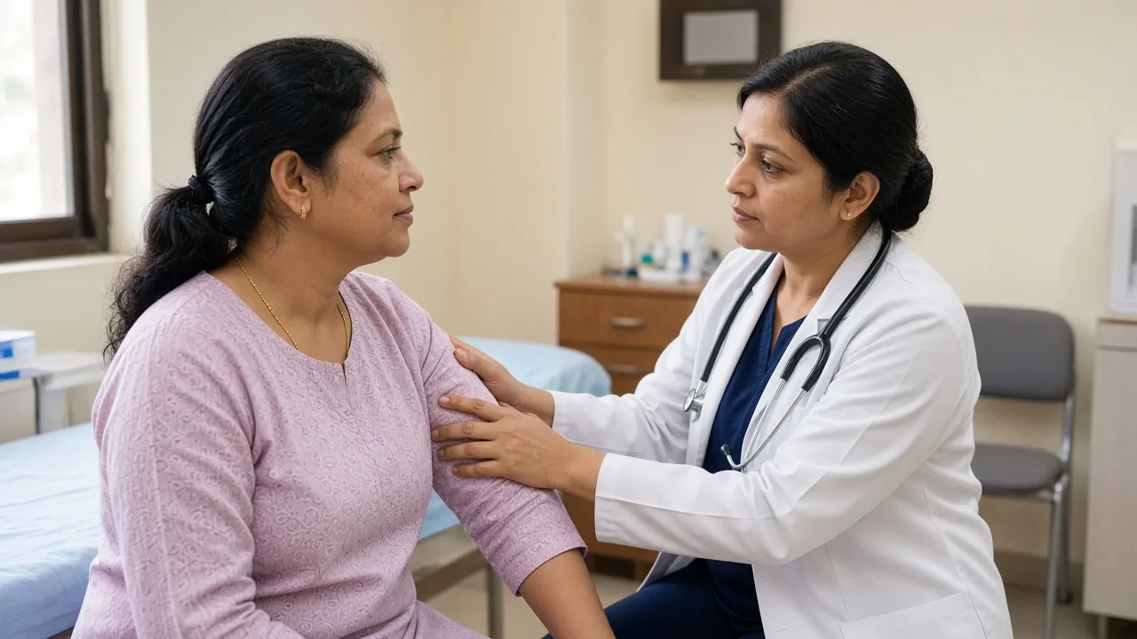 Shoulder mobility check after breast cancer radiation
