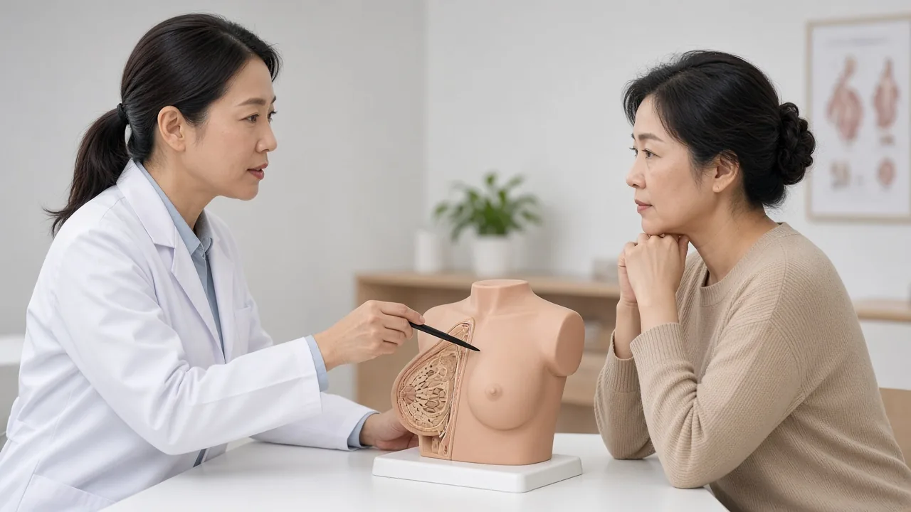 Educational illustration of a geometric chest contour used as the breast-lift treatment hero