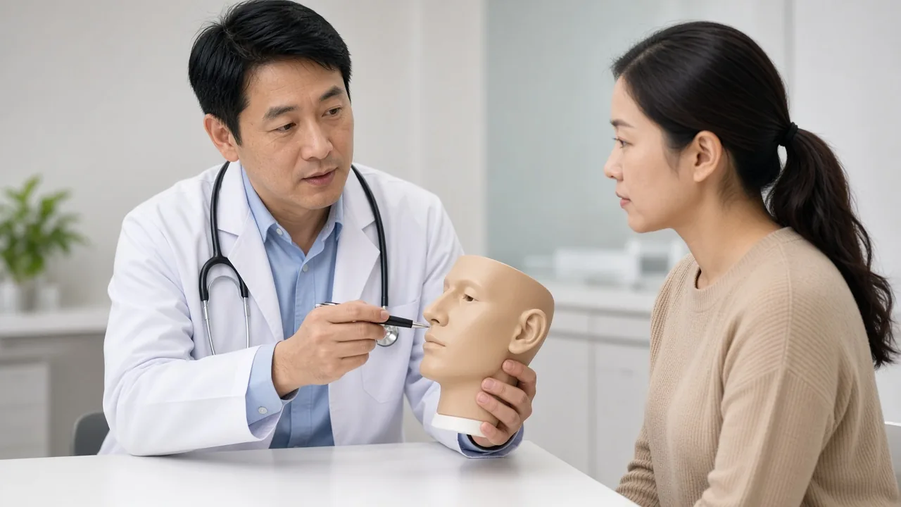 Educational illustration of common rhinoplasty targets including a dorsal hump, nasal tip and nostril width