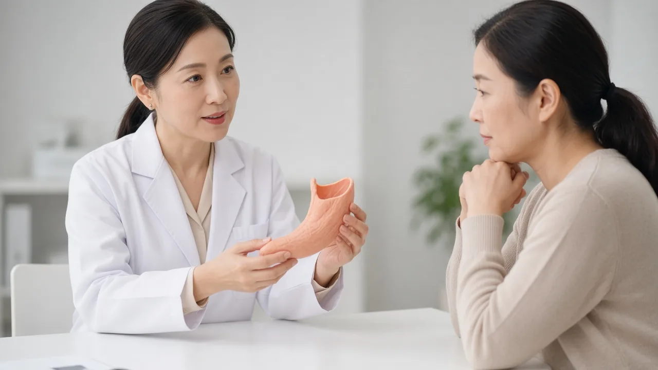Educational illustration of an unlabeled banana-shaped gastric sleeve used as the hero